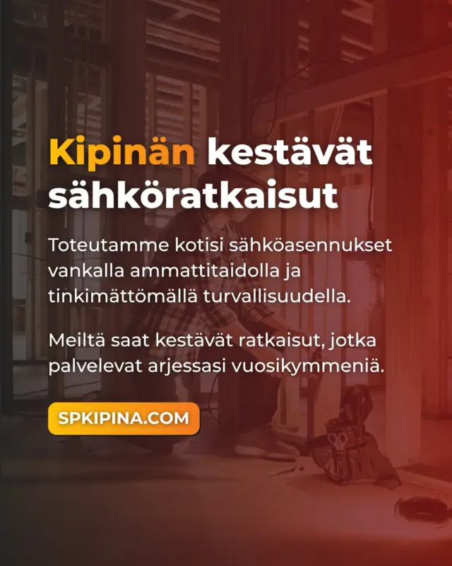 Välkkyvätkö valot, laukeaako sulake toistuvasti tai tuntuuko pistorasia poikkeavan lämpimältä? Syksyn sisäkaudella kodin sähköt ovat taas aktiivisemmassa käytössä, ja uudet tai toistuvat oireet kannattaa selvittää ajoissa.

Kiinnitä huomiota myös rätinään, kipinöintiin sekä palaneen tai käryn hajuun. Yksittäinen havainto ei kerro vian syytä, joten älä avaa sähkölaitteita, pistorasioita tai keskusta itse. Lopeta epäilyttävän laitteen käyttö ja pyydä ammattilaisen arvio. Jos tilanteeseen liittyy savua tai välitön palovaara, siirry turvaan ja soita 112.

Ammattilaisen tarkastus antaa selkeän kuvan siitä, mitä kohteessa kannattaa tehdä seuraavaksi. Sähkö & LVI-Palvelu Kipinä palvelee kotitalouksia Helsingissä, Espoossa, Vantaalla ja muualla Uudellamaalla. Huomasitko sähköissä uuden oireen? Ota yhteyttä ja pyydä arvio.

#sähkö #sähköasennus #sähköturvallisuus #sähkömies #helsinki #espoo #vantaa #uusimaa